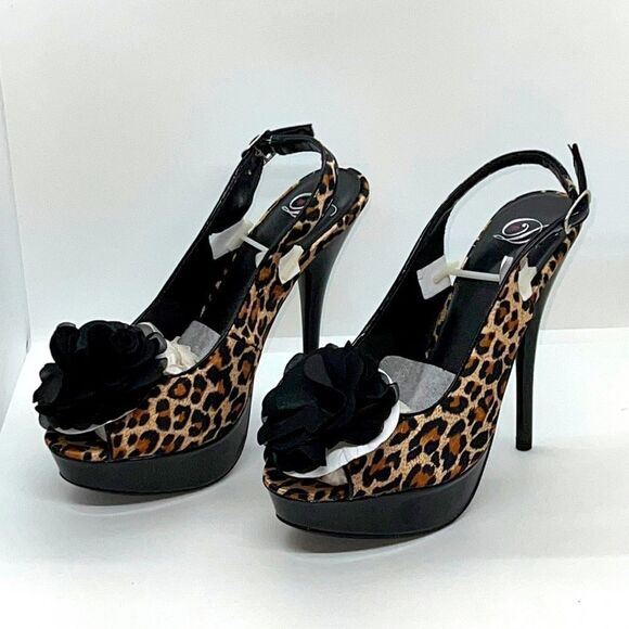 Delicious Shoes - Delicious Leopard Print Sling Back Peep Toe High Heel Stiletto Pumps. Size 8.5